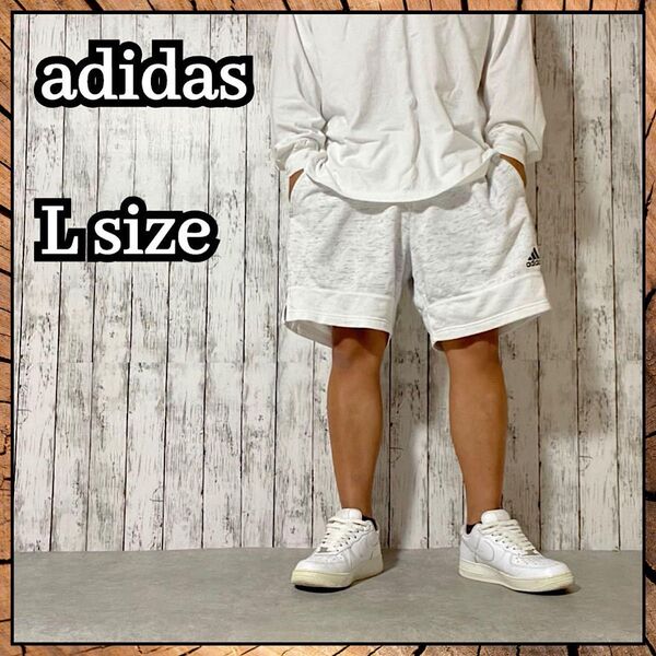 adidas アディダス ハーフパンツ 半ズボン アメリカ古着 白 スウェットL