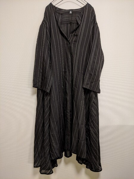 merlot ストライプ柄シアーシャツワンピース(黒) 春夏