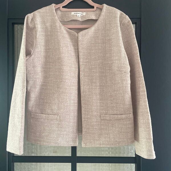 美品 ナチュラルベーシック ノーカラージャケット 薄手 38