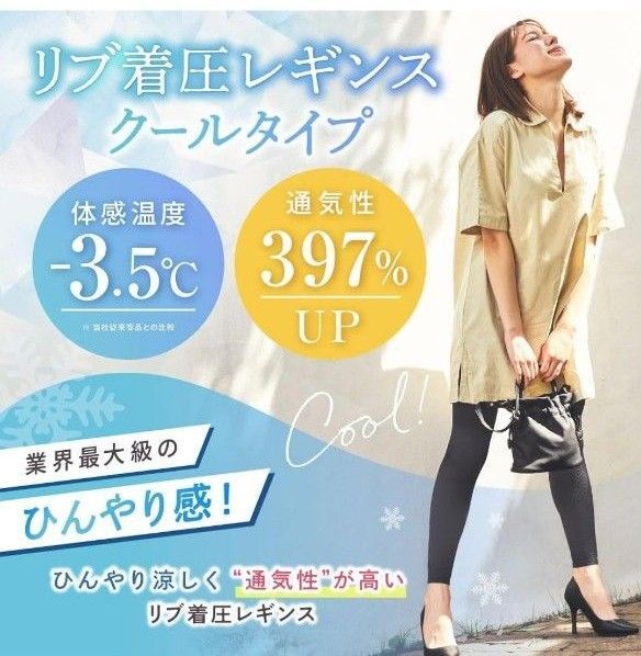 新品未使用 ベルシリーズ リブ着圧レギンス クールタイプ スパッツ タイツ レディース XXL ネイビー 持続冷感 接触冷感