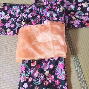 キッズ 女の子 浴衣 Bee 100cm 花柄 浴衣 帯 ワンピース 2way