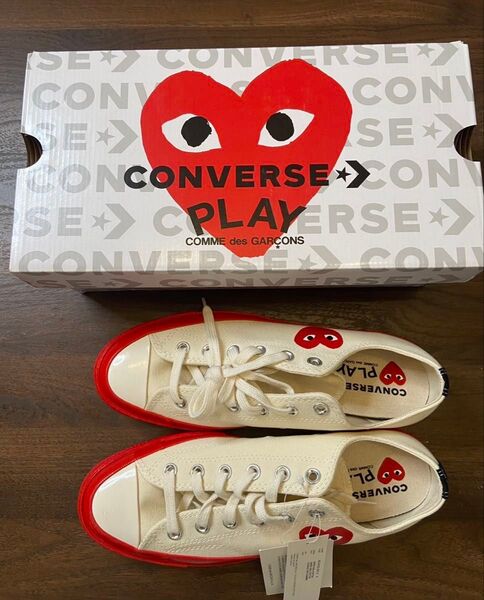 【新品】プレイコムデギャルソンxConverse限定スニーカー26.5cmPLAY COMME des GARCONS白赤クーポン
