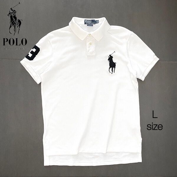 POLO ポロ ラルフローレン ビッグポニー刺繍 ホワイト ポロシャツ Lサイズ