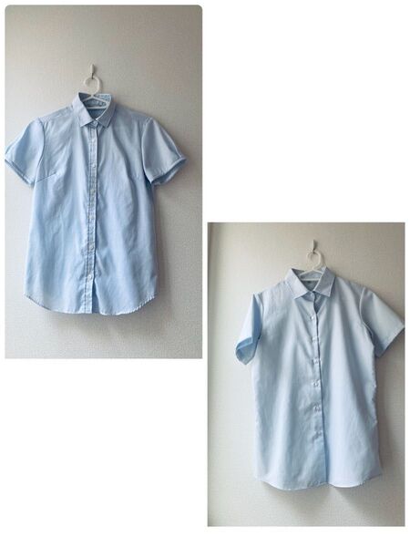 destyle easy care 36 半袖ブラウス ビジネスシャツ スーツインナー ブルー系2枚