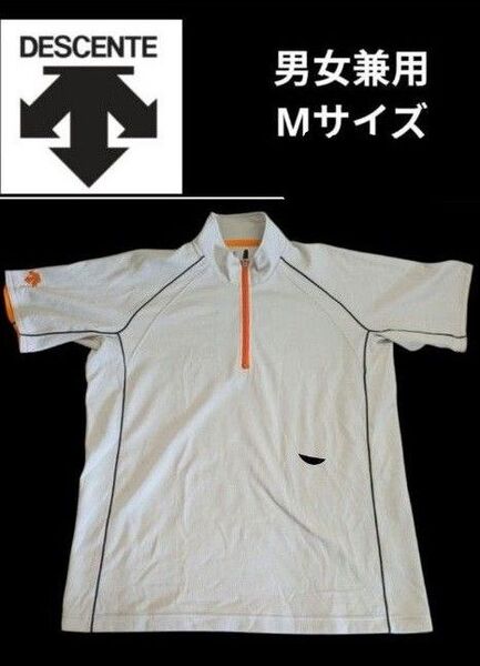 DESCENTE デサント ポロシャツ M 半袖 ハーフジップ ドライ 白 М ゴルフ テニス ジョギング ジム 作業着 男女兼用