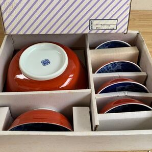 未使用 食器セット 大鉢1個 小鉢5個 赤 藍色 和食器