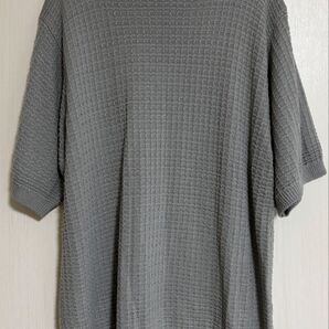 ジャガードメッシュ ニット ルーズ ワッフル編み Tシャツ M ライトグレー