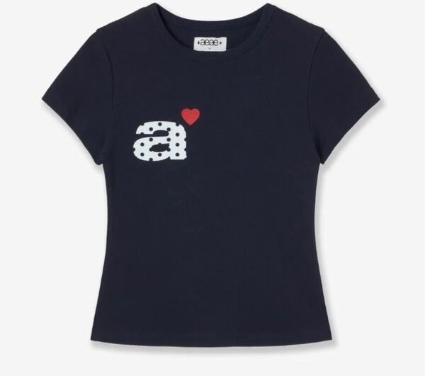 aeae ハートロゴドットTシャツ ネイビー S