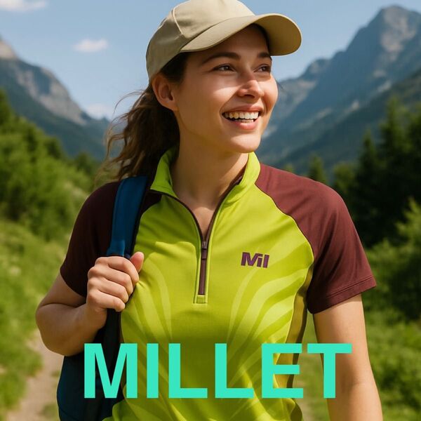 MILLET ミレー アウトドア 吸汗速乾 ハーフジップTシャツ レディースM ライムイエロー