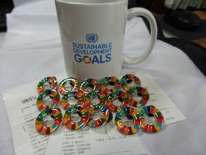 SDGs ピンバッジ 15個（送料無料）国際連合（国連ブックショップ購入）（新品未使用）（保存袋付15枚き）UN25