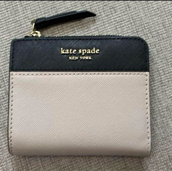 kate spade 二つ折り財布 ベージュ/ブラック