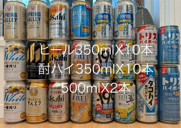 350mlビール10本、酎ハイ10本、500ml酎ハイ2本合計22本飲み比べセット