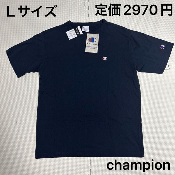 チャンピオン champion メンズワンポイントロゴ刺繍半袖Tシャツ Lサイズ ネイビー 新品未使用
