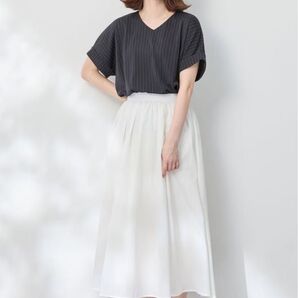 Any Fam 洗濯機可/ウエストゴム/撥水】シャンブレーライクフレアスカート ロングスカート