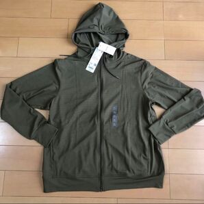 未使用 ユニクロ エアリズム UVカット フルジップパーカー L オリーブ ポケッタブル