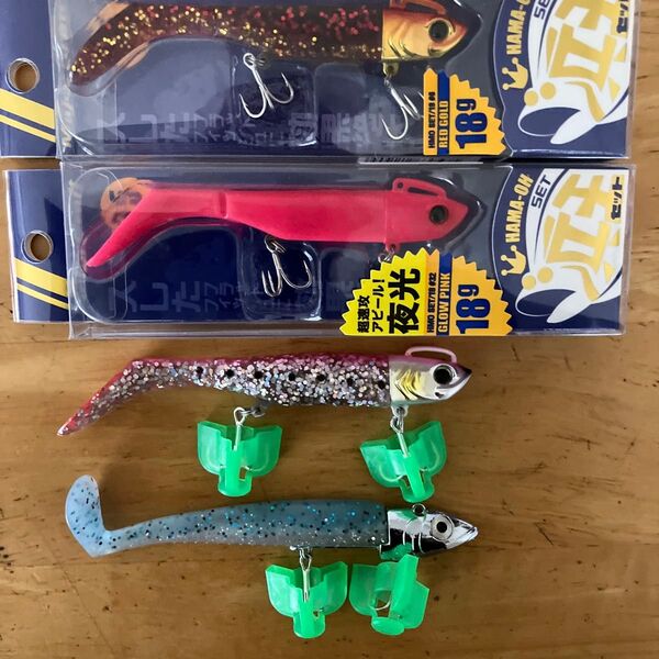 メジャークラフト フラットフィッシュ向けルアー 浜王 ワームセット 18g #32 グローピンク、レッドゴールド、他2点 21g