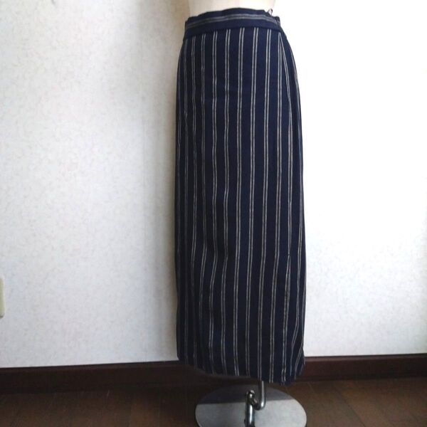 GU コットンリネン ストライプタイトスカート/麻55%