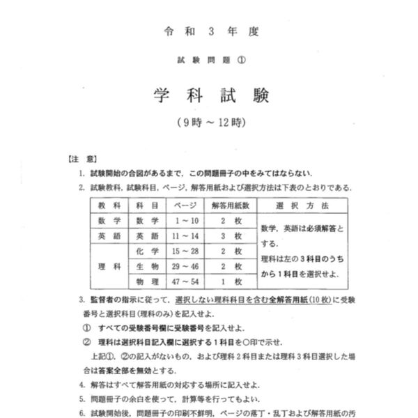 令和3年度 奈良県立医科大学推薦入試過去問