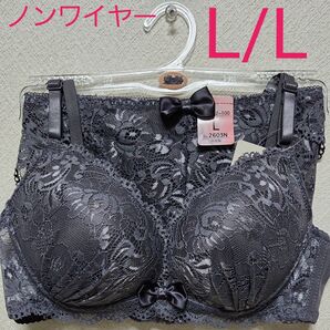 ノンワイヤー ブラショーツセット L 新品 グレー 総レース セクシー ブラジャー ショーツ ナイトブラ