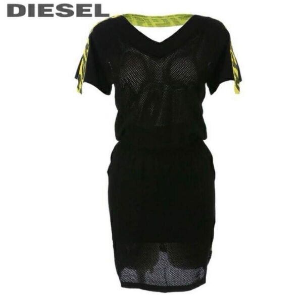 ★新品タグ付★定価27500円★DIESEL★ ワンピース メッシュ★ブラック イエロー★size s