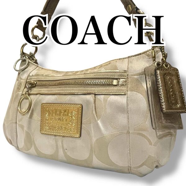 COACH コーチ ショルダーバッグ 斜め掛け クロスボディ 2way シグネチャー キャンバス ベージュ ゴールド