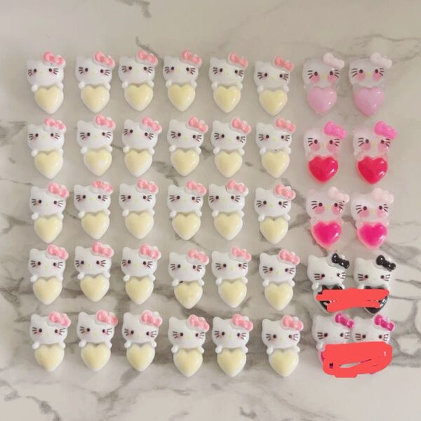 サンリオ風 ネイルパーツ ネイパ 白猫 キティ風 ハート持ち Cロゴ ピンク系 セルフネイル