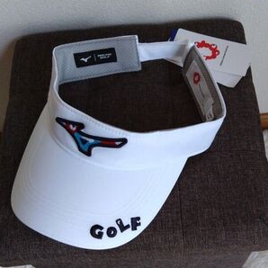 新品 MIZUNO GOLF ホワイト バイザー 刺繍 ミャクミャク 大阪万博 unisex FREEE SIZE サンバイザー