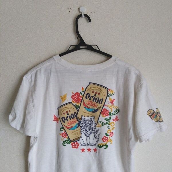 オリオンビール ホワイト Tシャツ 紅や GOLD缶ロゴ バックプリント シーサー unisex kids men's L