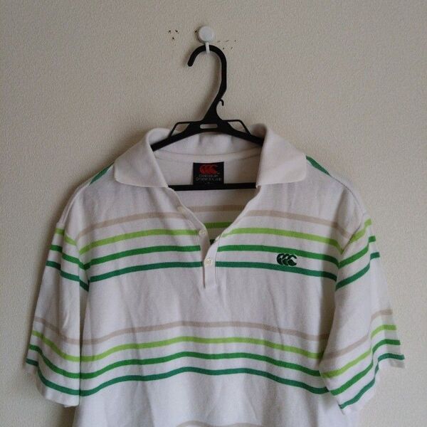 Canterbury ラガーシャツ ボ ーダー ライトグリーン ベージュ ホワイト men's 3L 2XL カンタベリー
