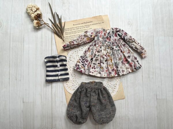 ネオブライスblythe ブラウス&かぼちゃパンツ&ボーダートップス アウトフィット outfit ドール衣装
