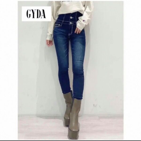 GYDA ハイウエストスキニーデニムパンツ インディゴブルー