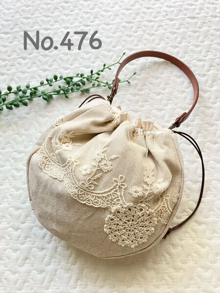 No.476*持ち手付きころりん巾着型ポーチ*ハンドメイド*小物入れ*