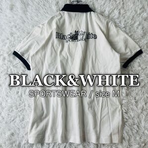 【USED】ブラックアンドホワイト BLACK&WHITE 日本製 ゴルフ 犬 ロゴ刺繍 ヴィンテージ 半袖ポロシャツ ホワイト