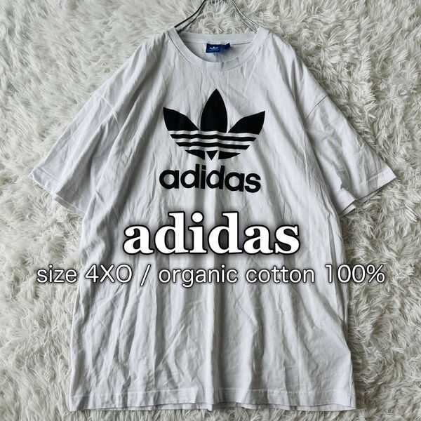 【USED】アディダス adidas トレフォイルロゴ ビッグプリント 大きいサイズ ビッグサイズ オーガニック綿 半袖Tシャツ