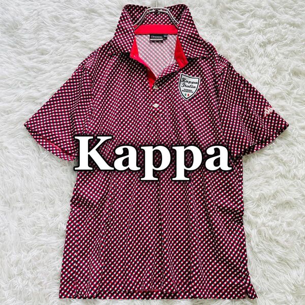 【USED】カッパ Kappa バイアスチェック柄 刺繍 大きいサイズ カジュアル 半袖ポロシャツ ゴルフウェア XLサイズ 赤系