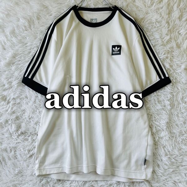【USED】アディダスオリジナルス adidas トレフォイルロゴ スリーストライプス 半袖Tシャツ L スポーツ トレーニング