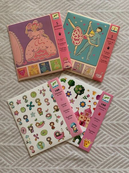 DJECO ジェコ ステンシル&ステッカー 4セット プリンセス 白鳥の湖 お絵描きシート シールセット