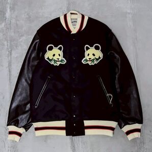 新品 未使用 HOUSTON パンダ レザー メルトン スタジャン ジャケット エム M ウール JACKET アウター ブラック