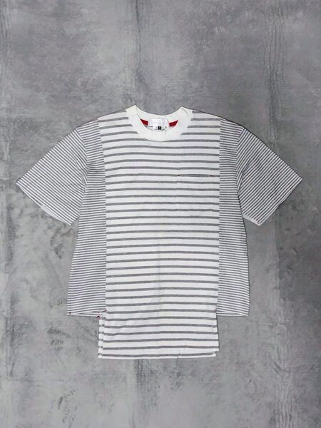 GANRYU ガンリュウ ボーダー 切替 デザイン 半袖 Tシャツ カットソー S 白 ホワイト カットソー トップス