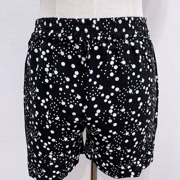 ハンドメイド コットンシルク混合素材 ブラック ショートパンツ 水玉柄 春夏用 ショートパンツ 短パン ショート パンツ