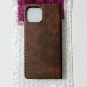 iPhone14用 手帳型レザーケース (ダークブラウン)