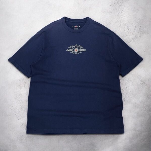 Jordan × SoleFly 刺繍ロゴ Tシャツ 半袖 ネイビー 古着 フェード L