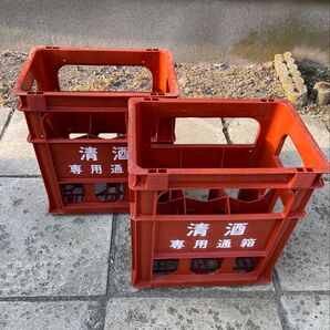 (中古品) 一升瓶6本用プラケース 2ケース赤色系 空箱 P箱
