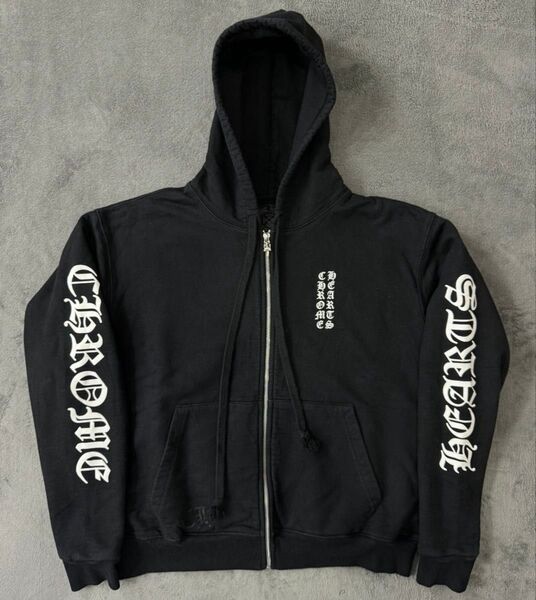 クロムハーツ SWTSHRT HD ZIP 袖ロゴジップアップパーカー 黒 M