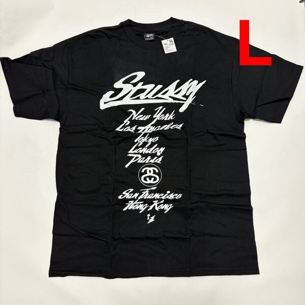 L Stussy x W)taps Tシャツ コラボ 新品 黒 ステューシー プリント ブラック 半袖Tシャツ ダブルタップス