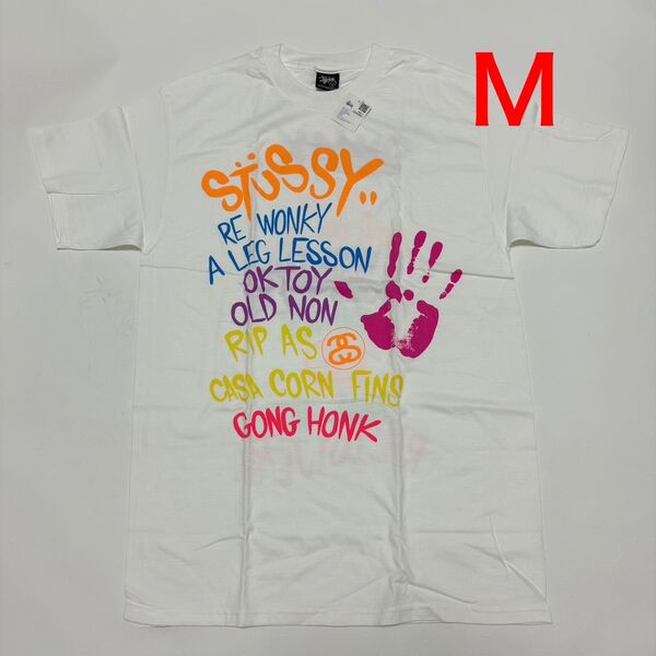 M Stussy x KAWS Tシャツ コラボ 新品 白 ステューシー カウズ 半袖Tシャツ プリント 半袖 カウズ