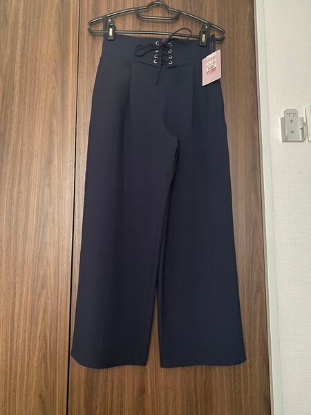 ママインフルエンサーコラボ商品 ネイビー ワイドパンツ LL 新品未使用 ワイドパンツ パンツ ウエストゴム