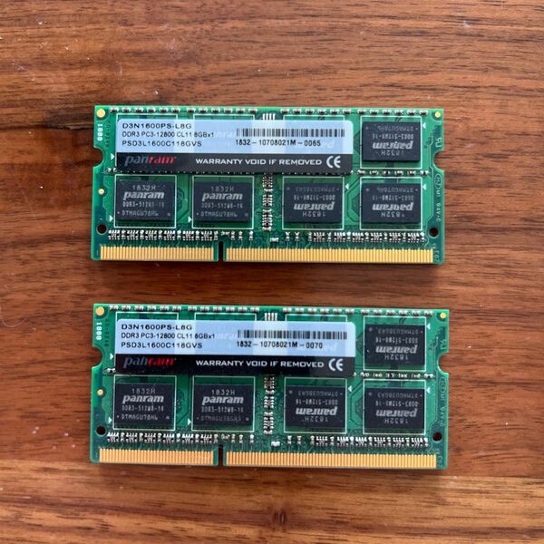 ノートパソコン用メモリー 8GB×2 D3N 1600PS-L8G DDR3 PC-12800 CL11