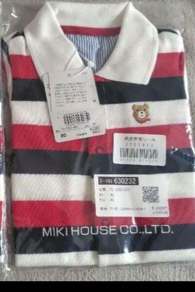 新品Miki House ポロシャツ 80サイズ 赤黒白ストライプ