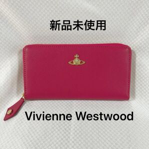 サマーSALE! 新品未使用 Vivienne Westwood 三つ折り財布ピンク プレゼントお祝い ラウンドファスナー